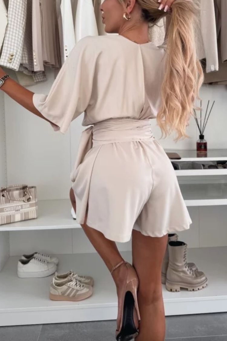 Stylish Comfortable V-neck Wide Sleeve Tie-up Loose Romper