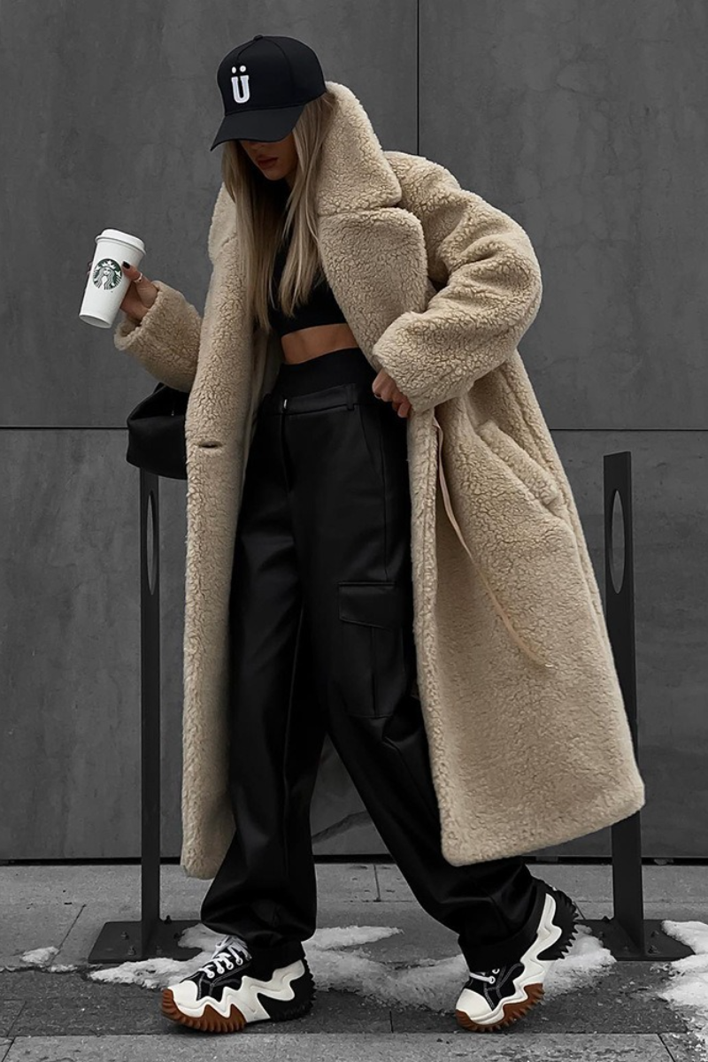 Extended Sherpa Fleece Warm Fuzzy Overcoat