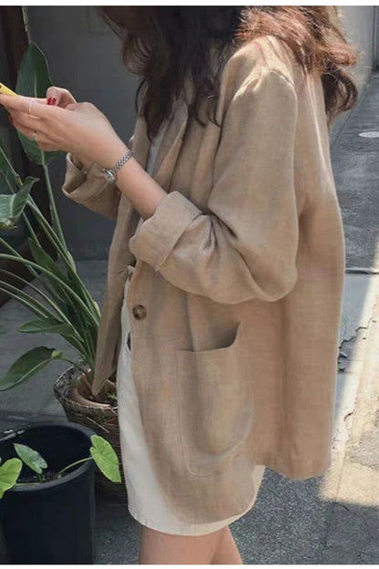 Retro Khaki Linen Blazer