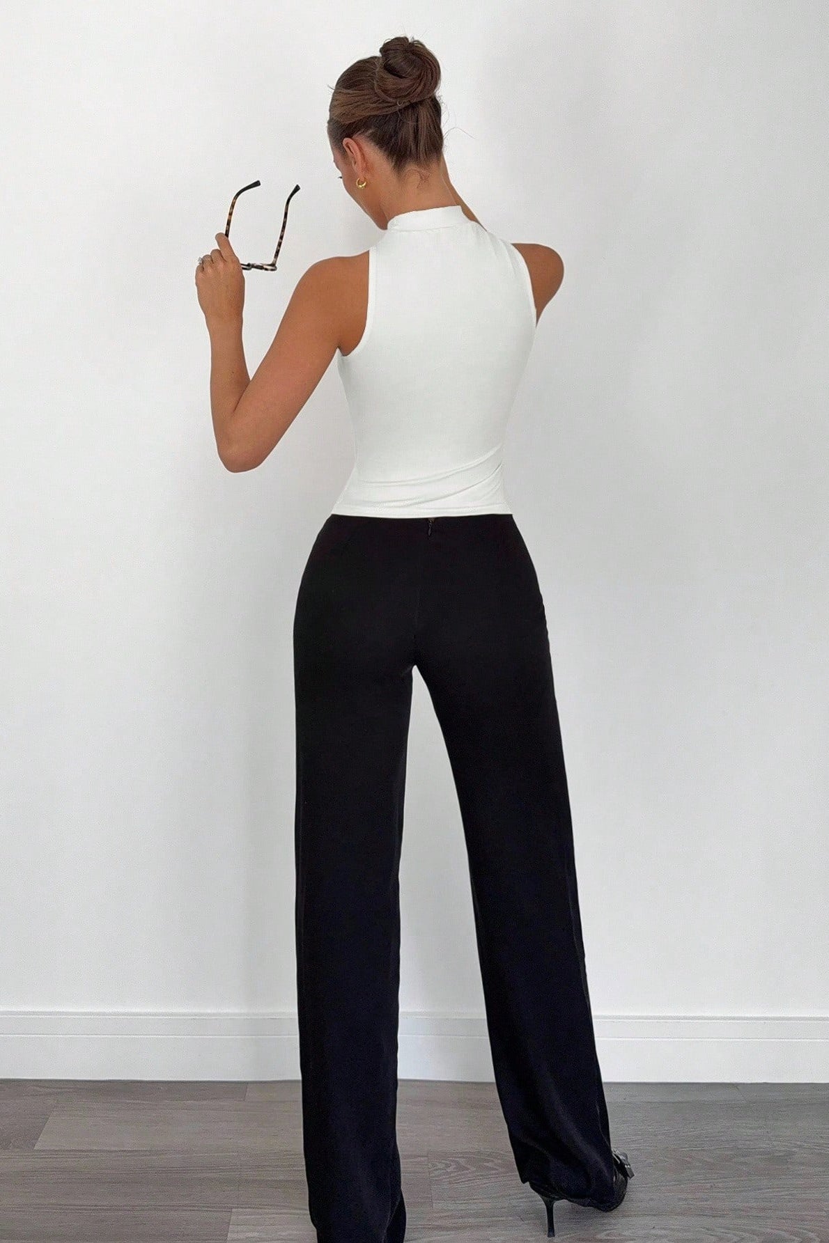 High Neck Metal Ring Sleeveless Off Shoulder Halter Top