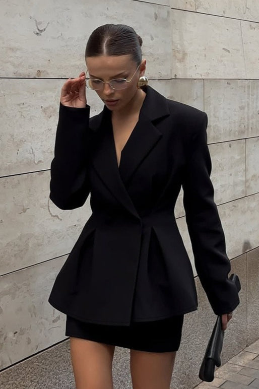Long Sleeve Fitted Two Piece Blazer Skirt Set