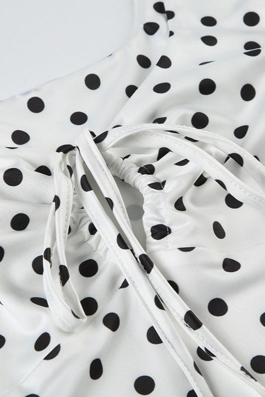 Polka Dot Keyhole Tie Front Deep V-Neck Cami Mini Dress