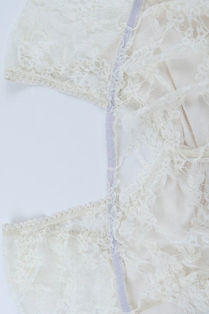 Sheer Lace Backless Flounce Hem Blouse