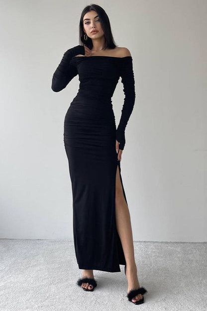 Solid Off Shoulder Bodycon Formal Dress