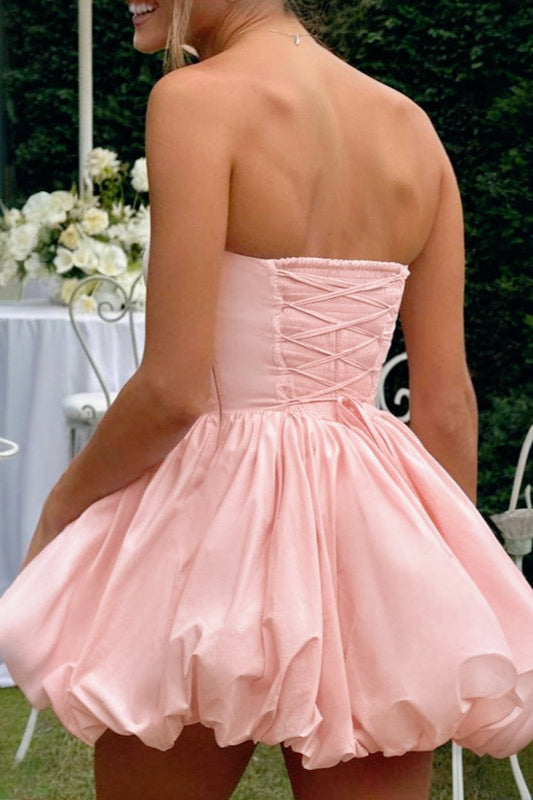 Strapless Tie Halter Puff Birthday Dress