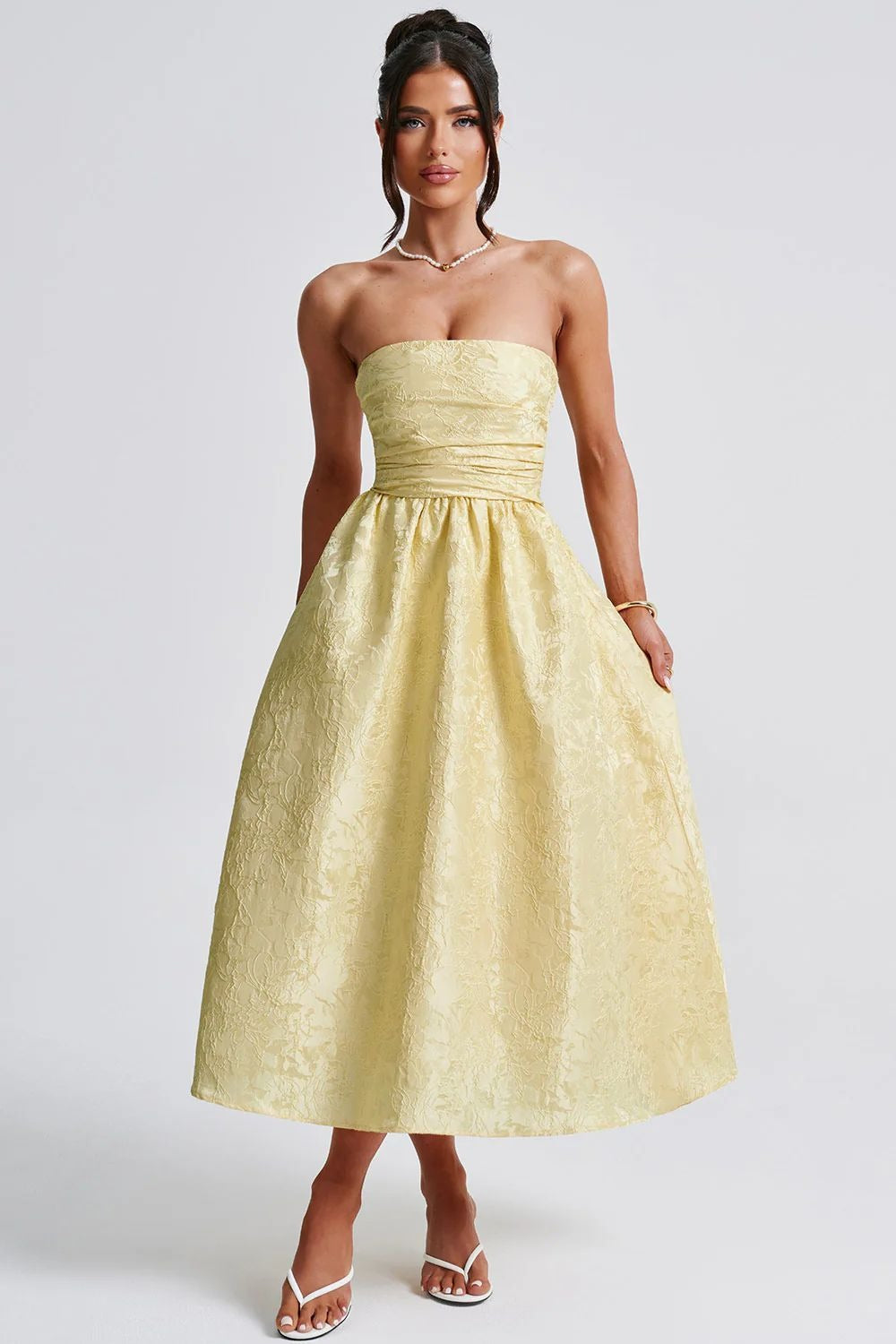 Jacquard Satin Bodycon Strapless Silk Dress