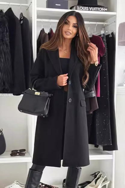 Explosive Model Plain Single Breasted Simple Woolen Long Sleeve Overcoat