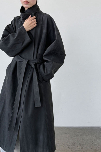 Oversized One Button Stand Collar Overcoat