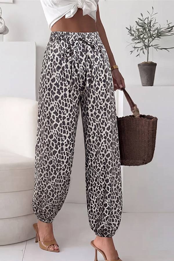 Leopard Print Elastic Waist Jogger Pants