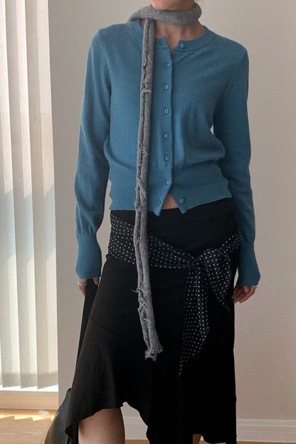Slim-Fit Round-Neck Knit Cardigan