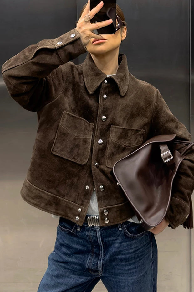 Single-Breasted Suede Jacket
