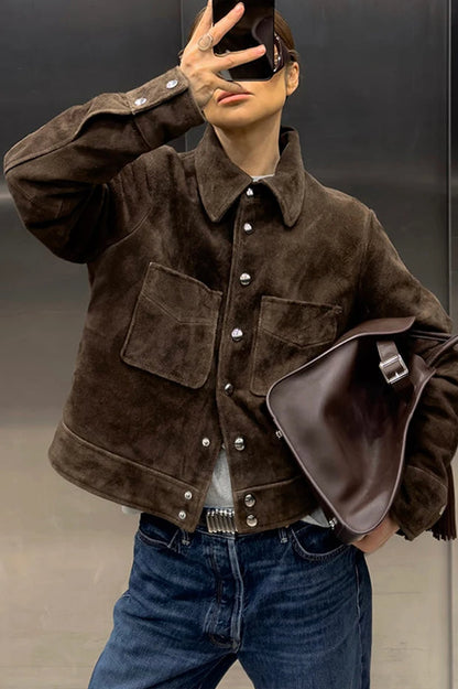 Single-Breasted Suede Jacket
