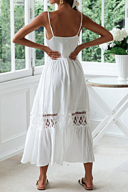 Lace Trim Sheer Flowy Boho Dress