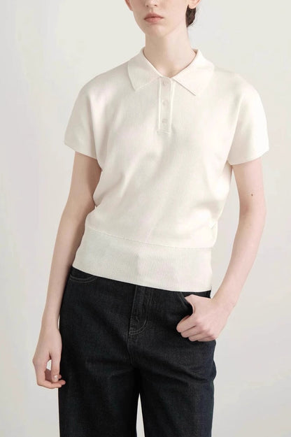 Vintage White Polo Knit Top
