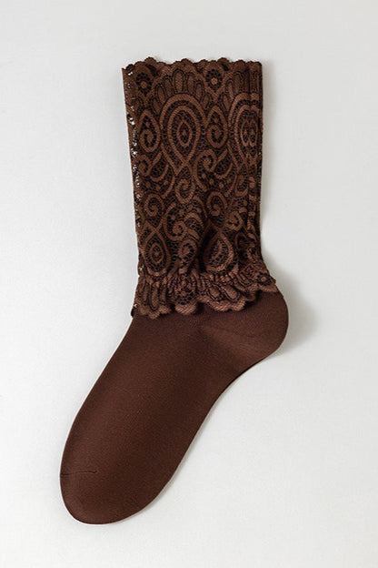 Lace Sheer Mesh Bowknot Frilly Crew Socks