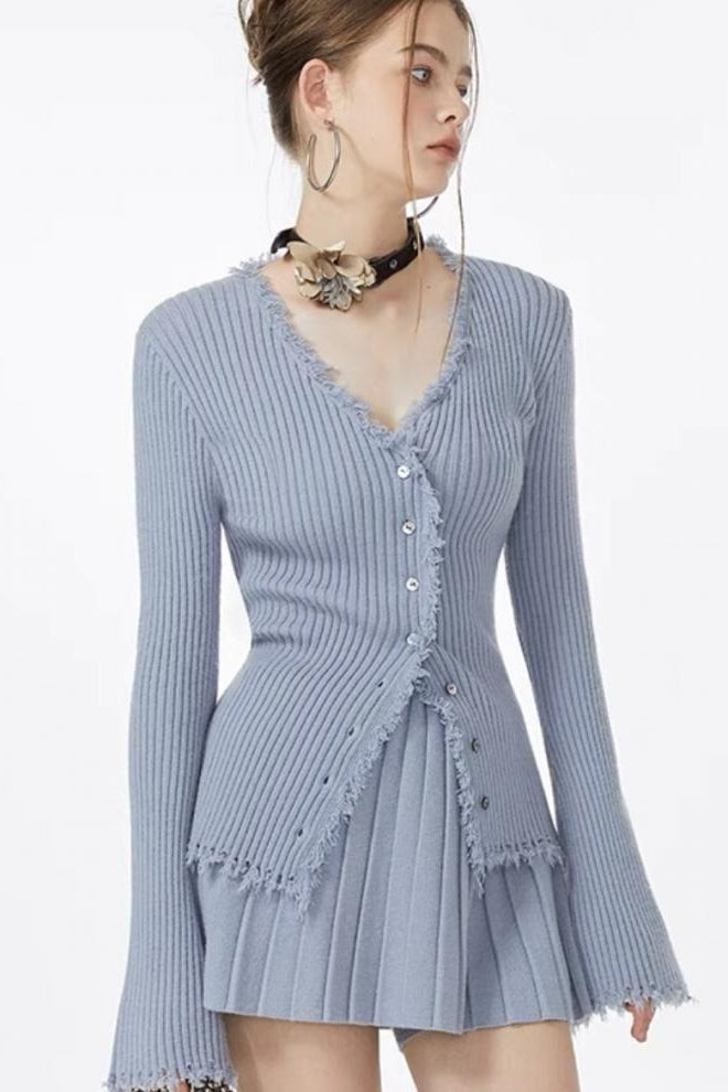 Ribbed Fringe Detail Knit Top