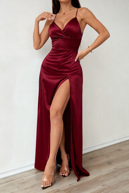 Elegant Strapless Slip Maxi Silk Dress