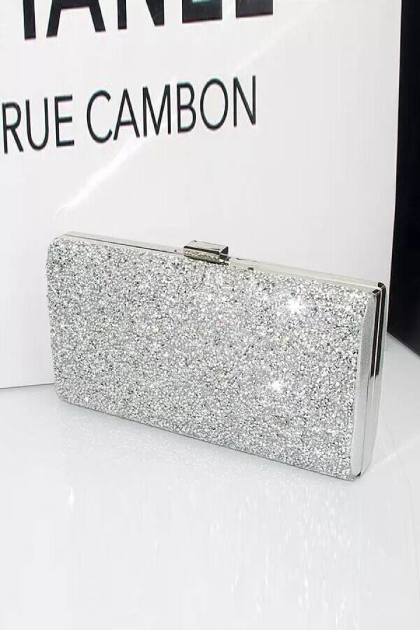 Silver rhinestone evening clutch
