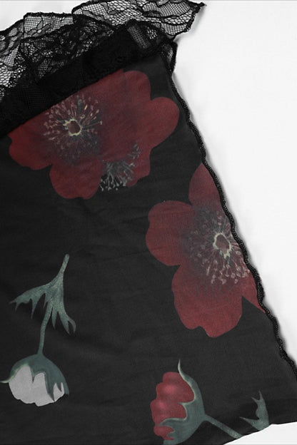 Off Shoulder Mesh Strapless Slit Slim Floral Dress