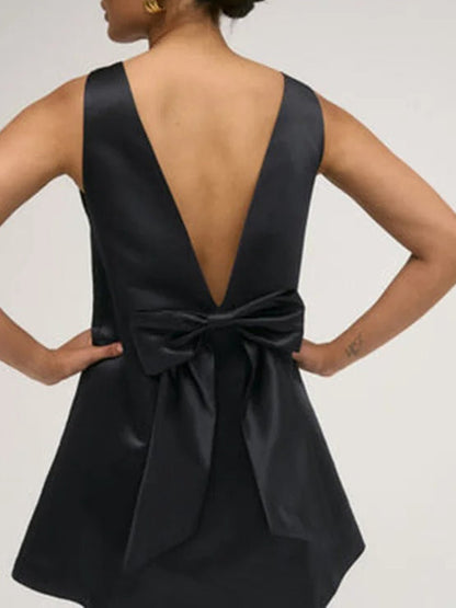 Satin Boat Neck Sleeveless Mini Dress