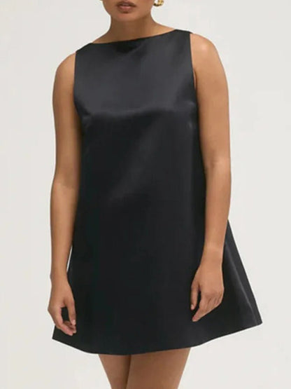 Satin Boat Neck Sleeveless Mini Dress