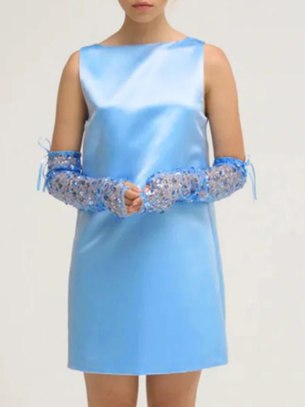 Satin Boat Neck Sleeveless Mini Dress