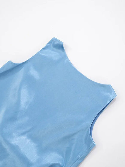 Satin Boat Neck Sleeveless Mini Dress
