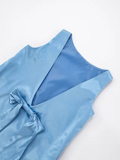 Satin Boat Neck Sleeveless Mini Dress