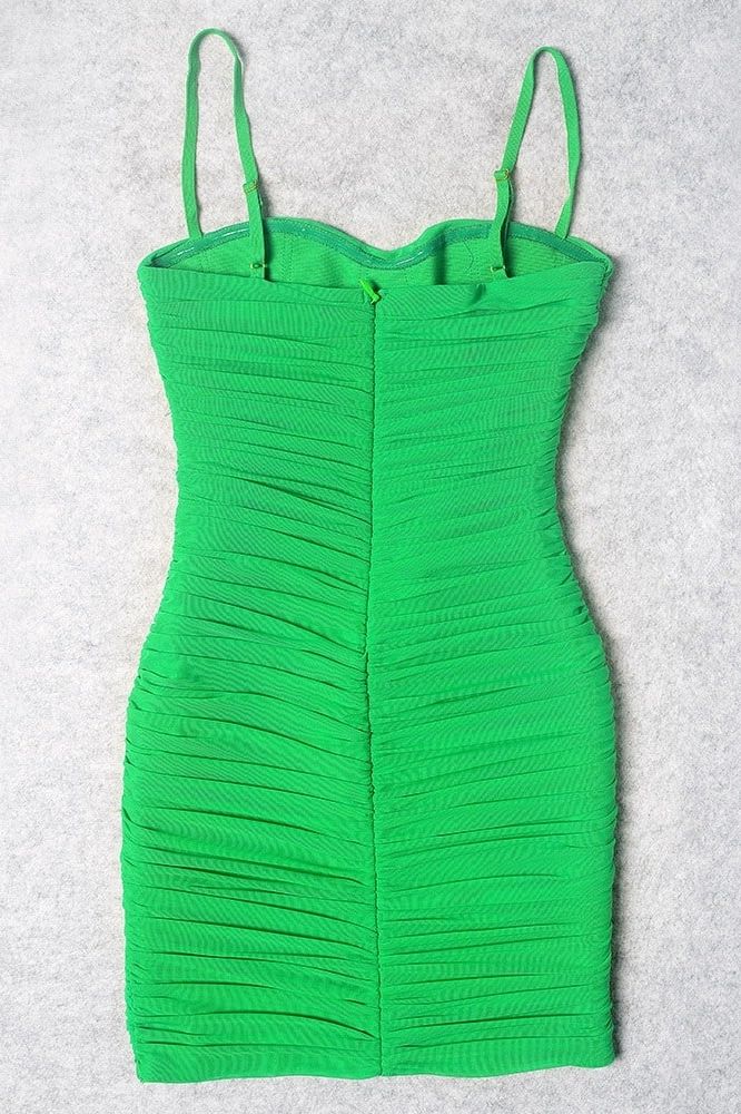 Emerald Green All Over Ruched Bodycon Mini Dress