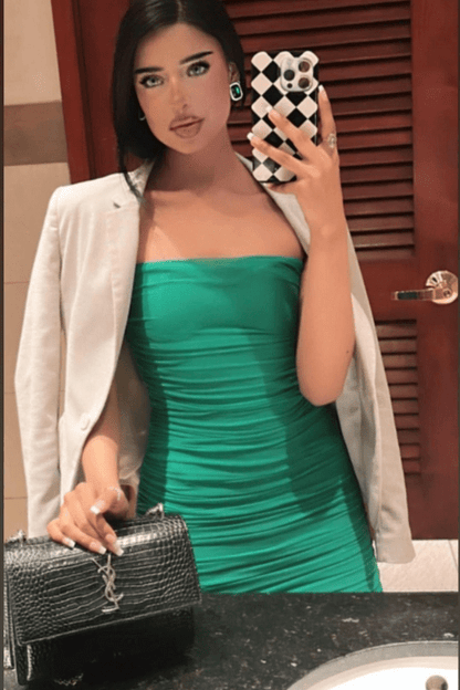 Pearl White All Over Ruched Bodycon Mini Dress