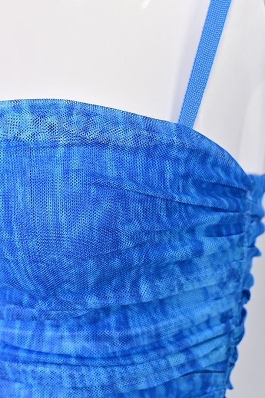Royal Blue All Over Ruched Bodycon Mini Dress