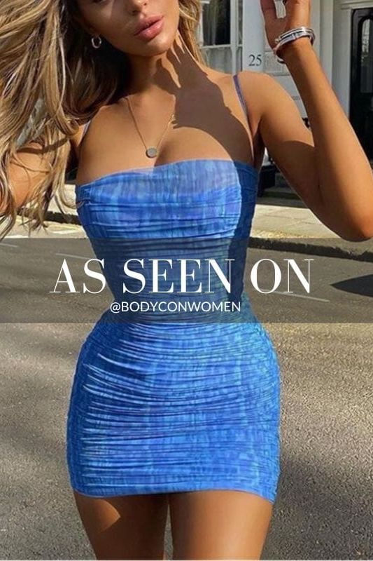 Royal Blue All Over Ruched Bodycon Mini Dress