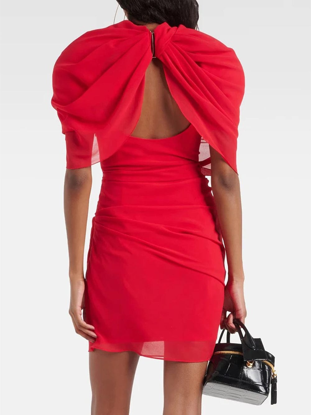Mock Neck Cape Overlay Ruched Bodycon Mini Dress