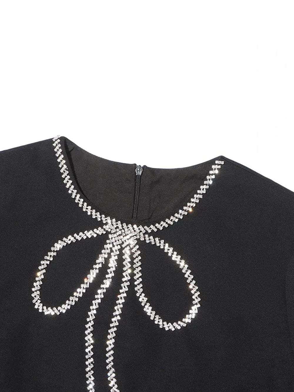 Rhinestone Bow Trim Crew Neck Short Sleeve Shift Mini Dress