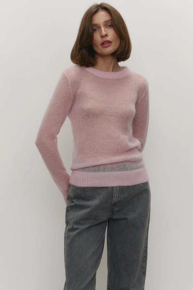 Sheer Pastel Round Neck Knit Top