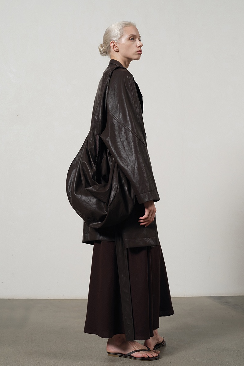 PU Leather Mid Length Trench Style Overcoat