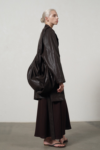 PU Leather Mid Length Trench Style Overcoat