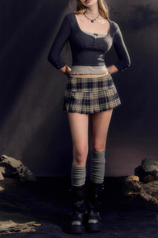 Plaid Low Waist A line Mini Skirt