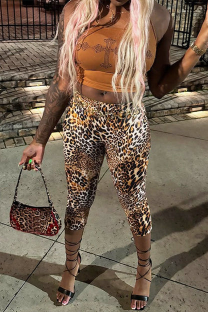 Leopard Print High Waist Sculpting Biker Shorts