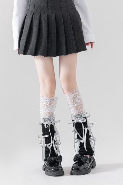 Lace Patchwork Bow Slouchy Leg Warmers