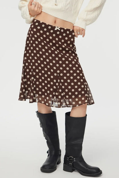 High Waist Polka Dot Chiffon Mermaid Midi Skirt
