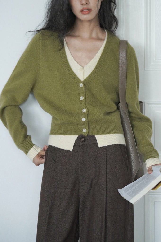 Layered Green Relaxed Cardigan