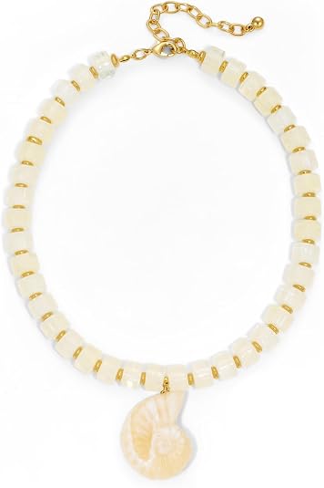 Cream Square Bead Conch Pendant Necklace