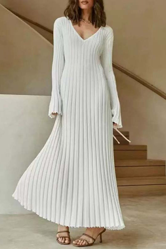 Flare Sleeve V-Neck Sweater Dress