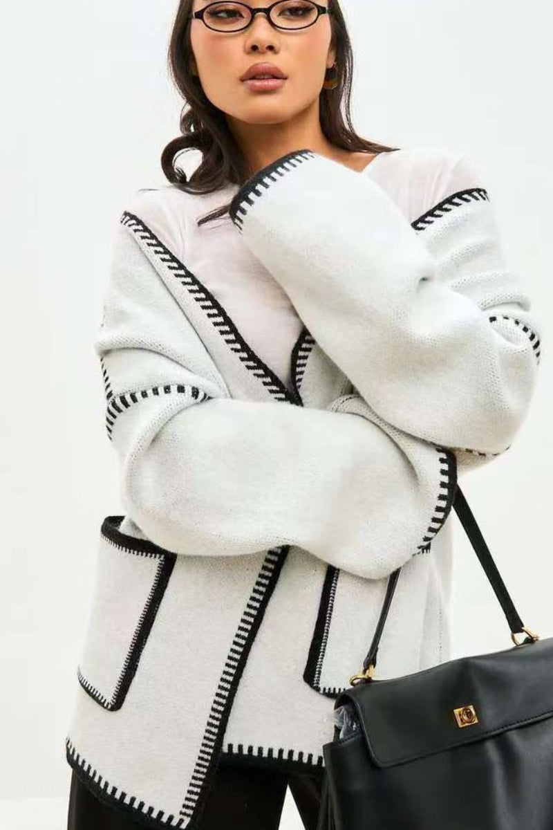 Tie Front Color Block Cardigan