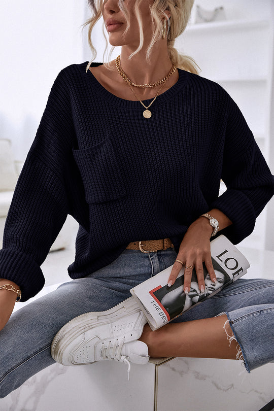 Pocket Oversized Knitted Pullover Sweater
