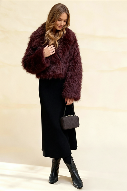 Fashion Solid Thicken Warm Long Sleeves Faux Elegant Coats
