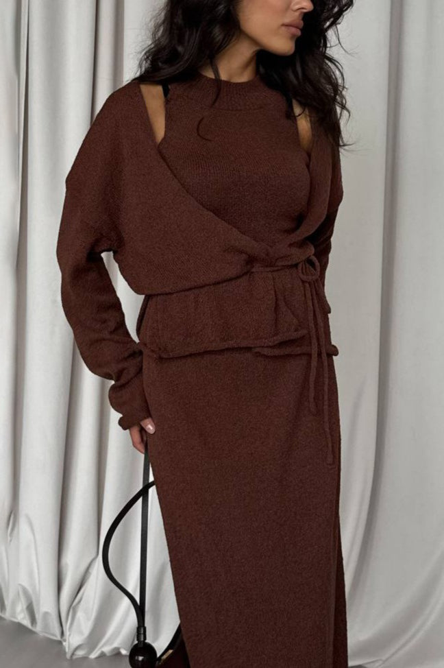 Tie Front Knit Set Sweater Dress