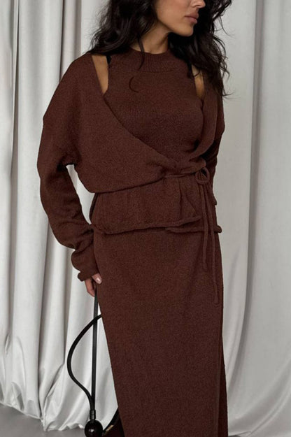 Tie Front Knit Set Sweater Dress