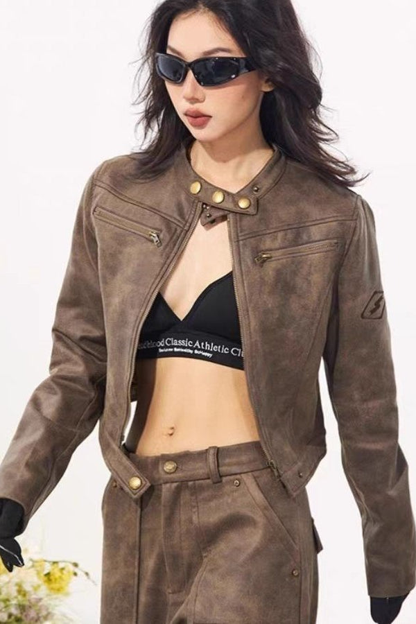 Vintage Distressed Suede Moto Jacket